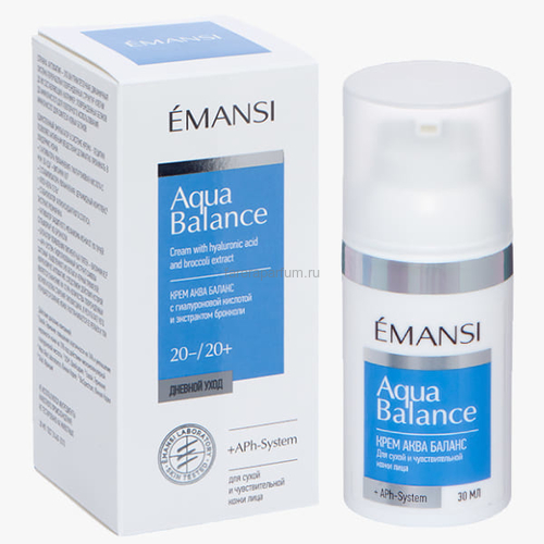 Emansi Крем Аква баланс с гиалуроновой кислотой и экстрактом брокколи + APh-System для нормальной, комбинированной и жирной кожи лица 30 мл.