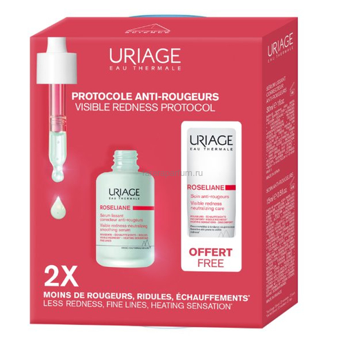 Uriage Набор Розельян Разглаживающая корректирующая сыворотка против покраснений 30 мл. + Миниатюра Розельян крем 15 мл.
