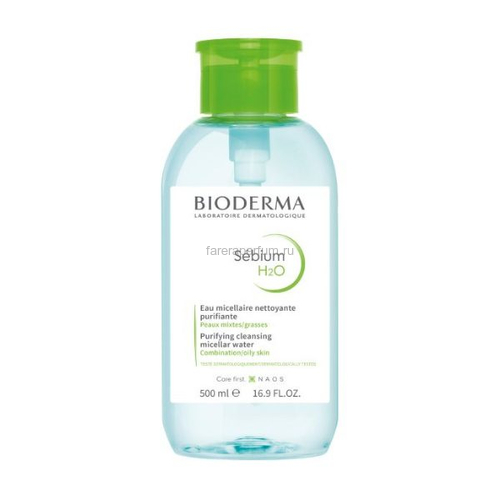 Bioderma Себиум H2O Мицеллярная вода, флакон-помпа 500 мл., Средства: Мицеллярная вода, Обьём: 500 мл. (помпа)