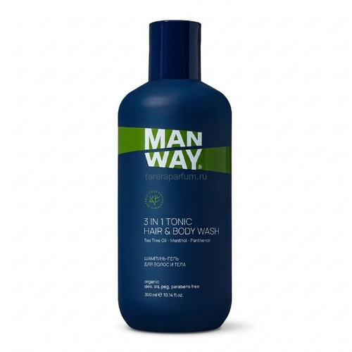 Man Way 3 in 1 Tonic hair & body wash Шампунь-гель для волос и тела тонизирующий 300 мл., Средства: Средство 3-в-1, Обьём: 300 мл.