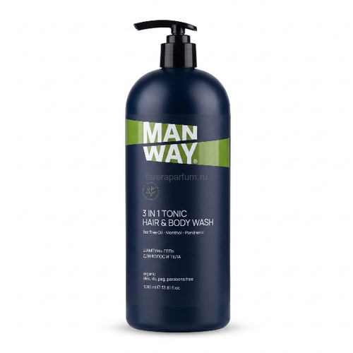 Man Way 3 in 1 Tonic hair & body wash Шампунь-гель для волос и тела тонизирующий 1000 мл., Средства: Средство 3-в-1, Обьём: 1000 мл.